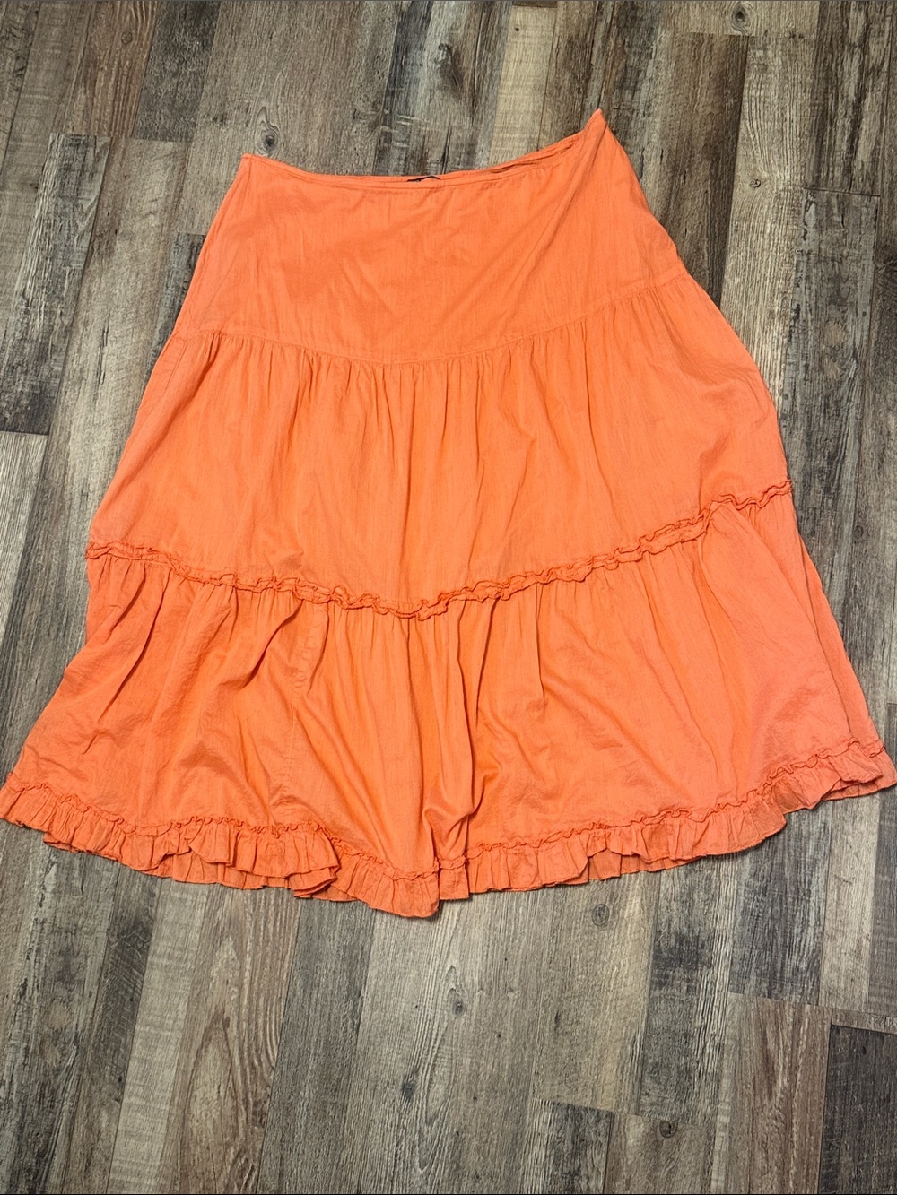 90s Y2K Vintage Pierre Cardin Orange Pink Midi Skirt XL 100% Cotton Ruffled